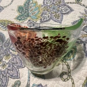 Handblown Decorative Glass Vase in Clear with Green and Red Speckles